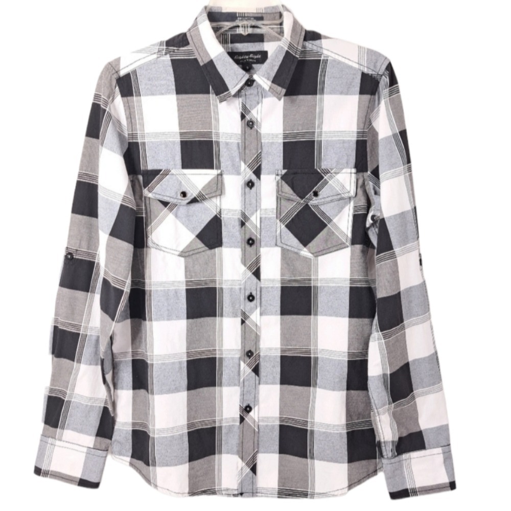 Eighty Eight Boys Black & White Button-Dow Collard Plaid Shirt Size S